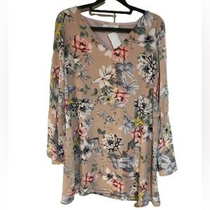 Peach Love California Blush Floral Dress Long Sleeve Small NWT